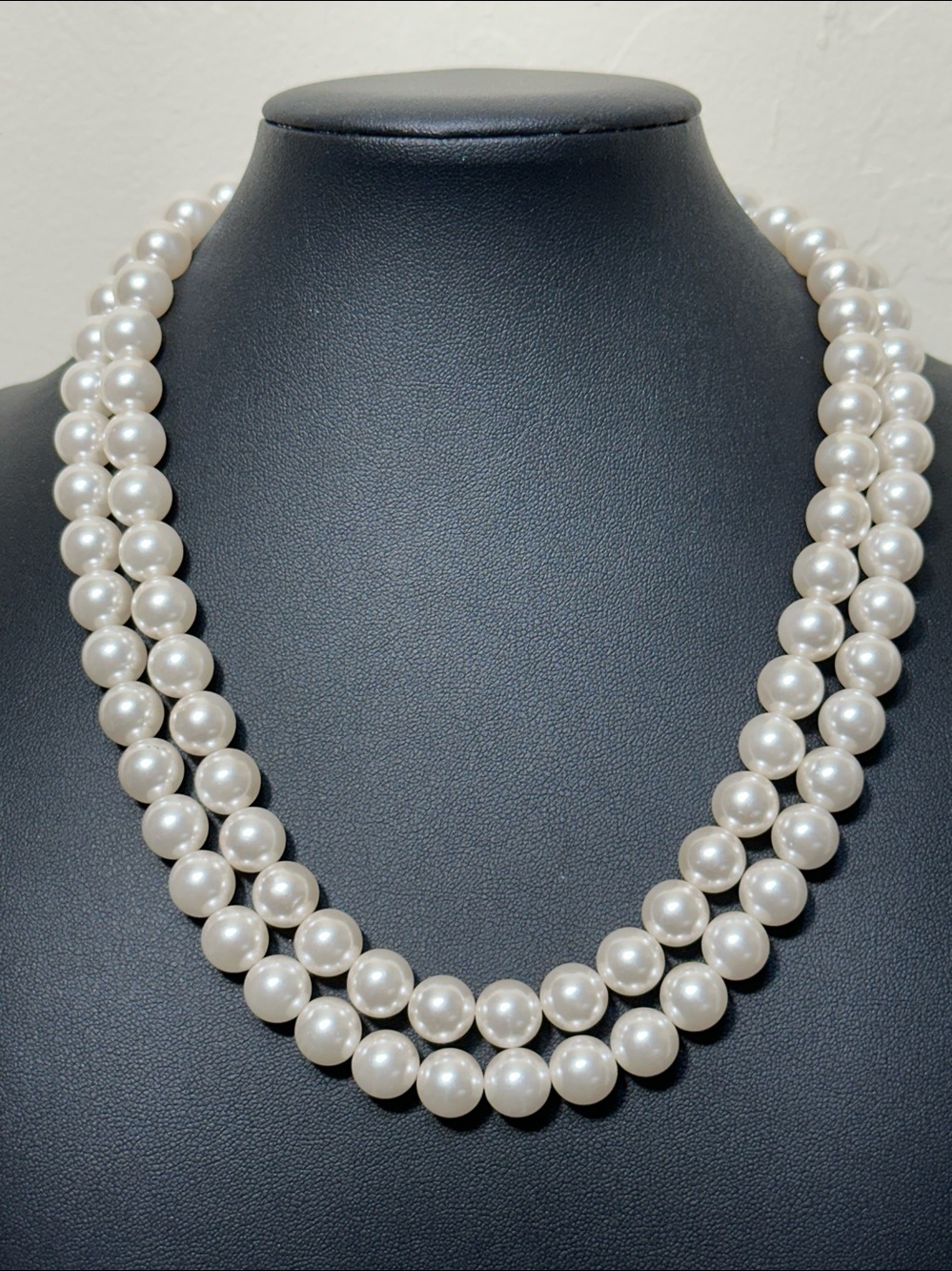 RMN Vintage Double Strand Faux Pearl Necklace 9.8mm Silver Tone Extender